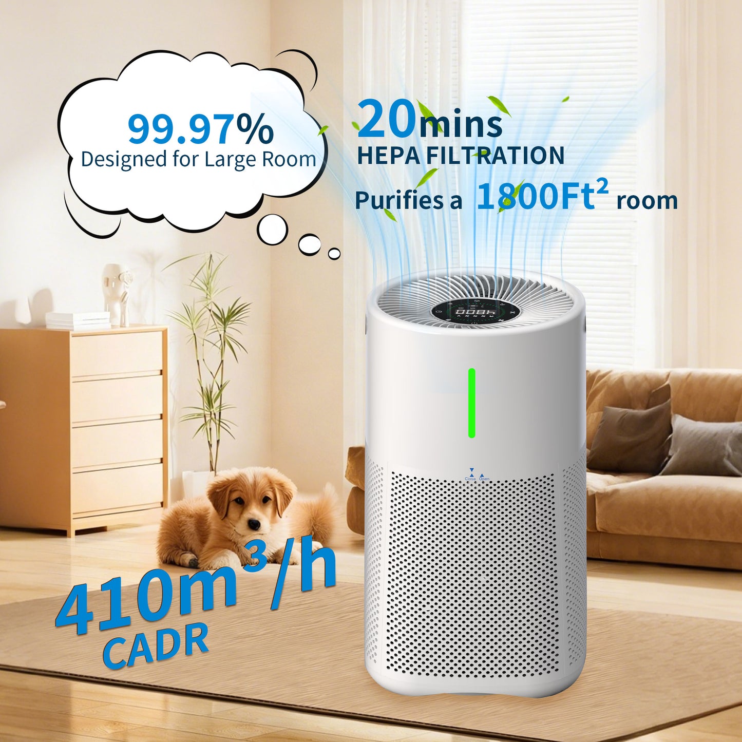 Berk Air Purifier for Bedroom Home, HEPA Air Cleaner 5 Speed Control for Smoke PoIIen Pet Odors, Air Purifier 30dB Low Noise for Better Sleep for Home, Office, Living Room (D3S-Standard)