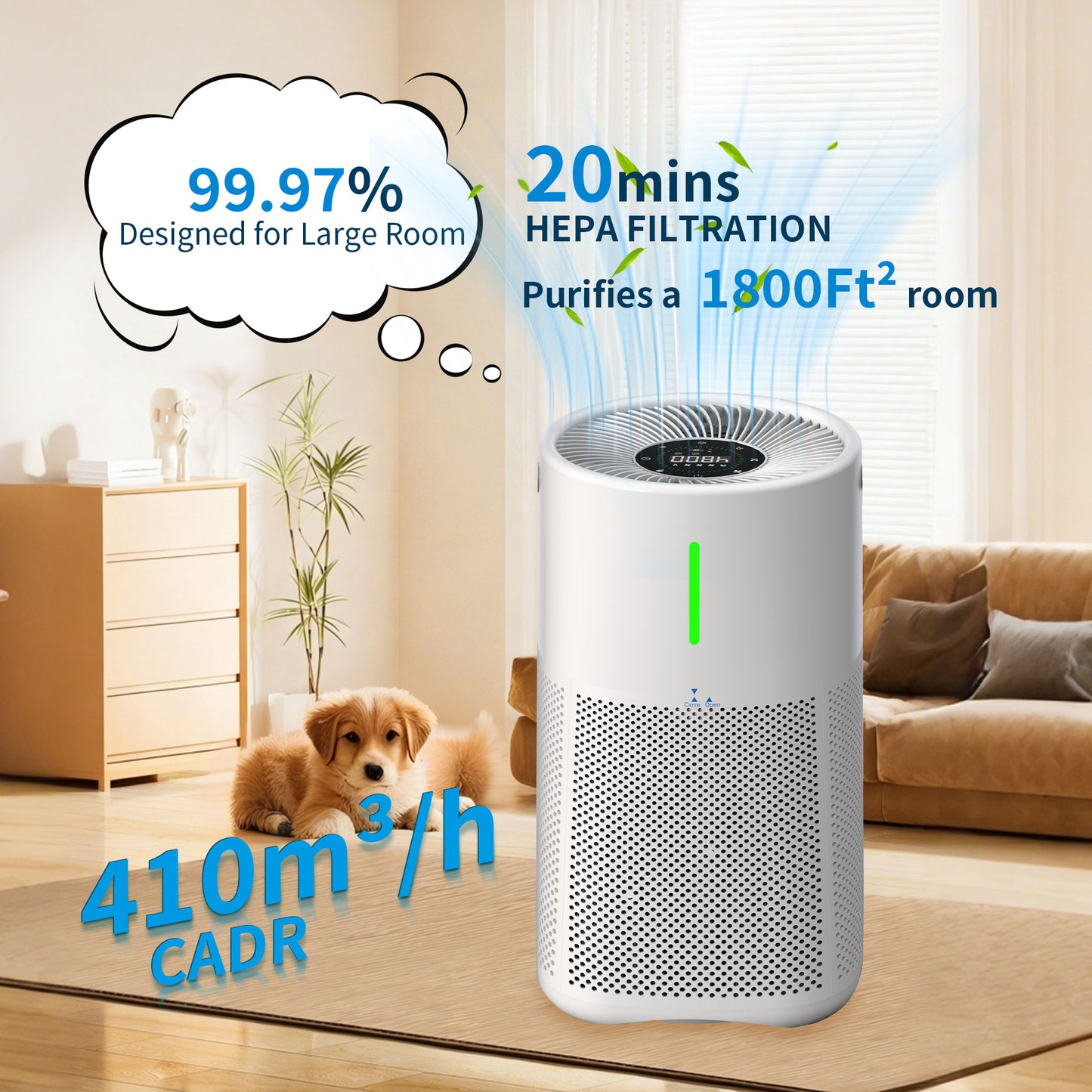 Berk Air Purifier for Bedroom Home, HEPA Air Cleaner 5 Speed Control for Smoke PoIIen Pet Odors, Air Purifier 30dB Low Noise for Better Sleep for Home, Office, Living Room (D3S-Standard)