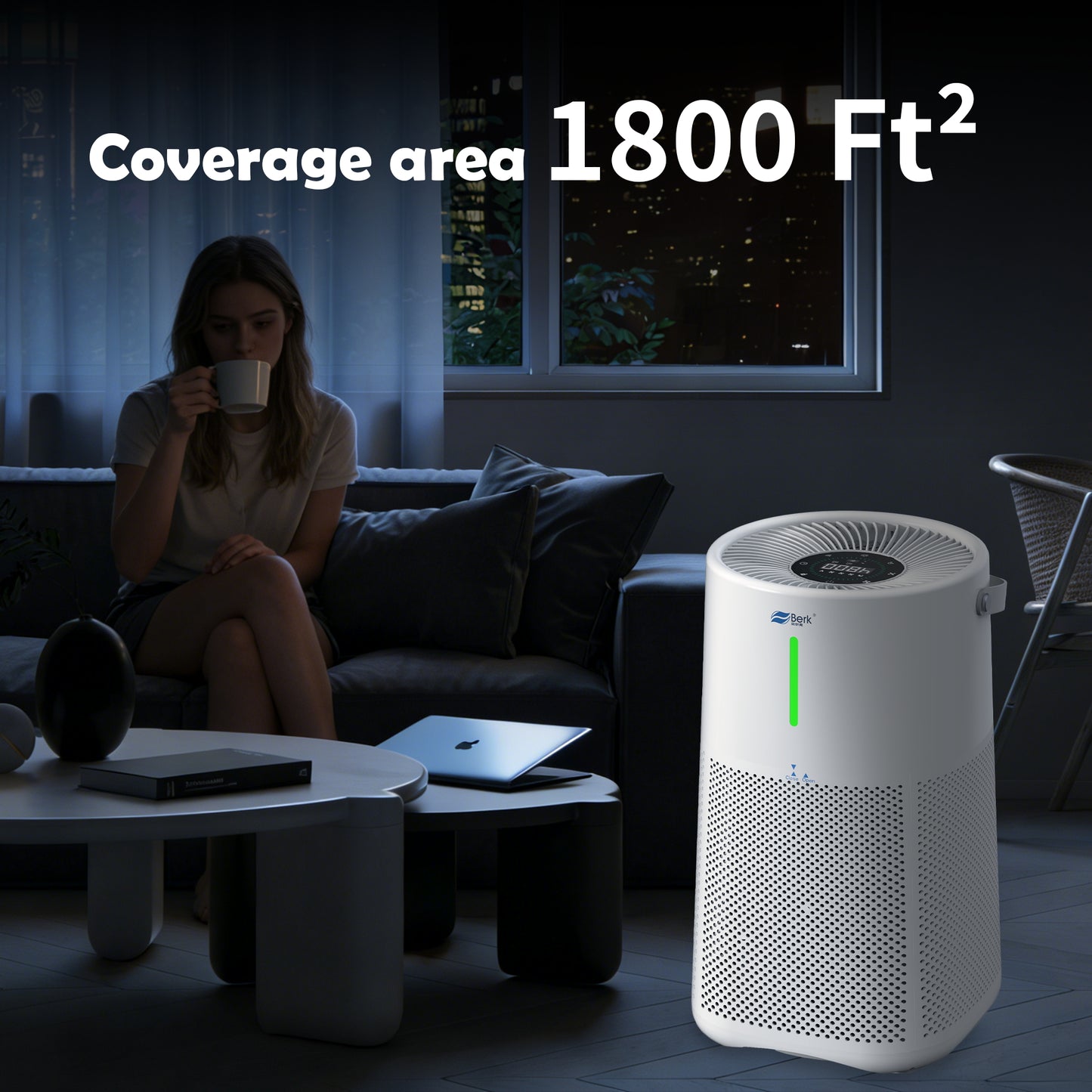Berk Air Purifier for Bedroom Home, Air Cleaner 5 Speed Control for Smoke PoIIen Pet Odors, HEPA Air Purifier with App Control 30dB Low Noise for Better Sleep for Home, Office, Living Room (D3S-Smart)